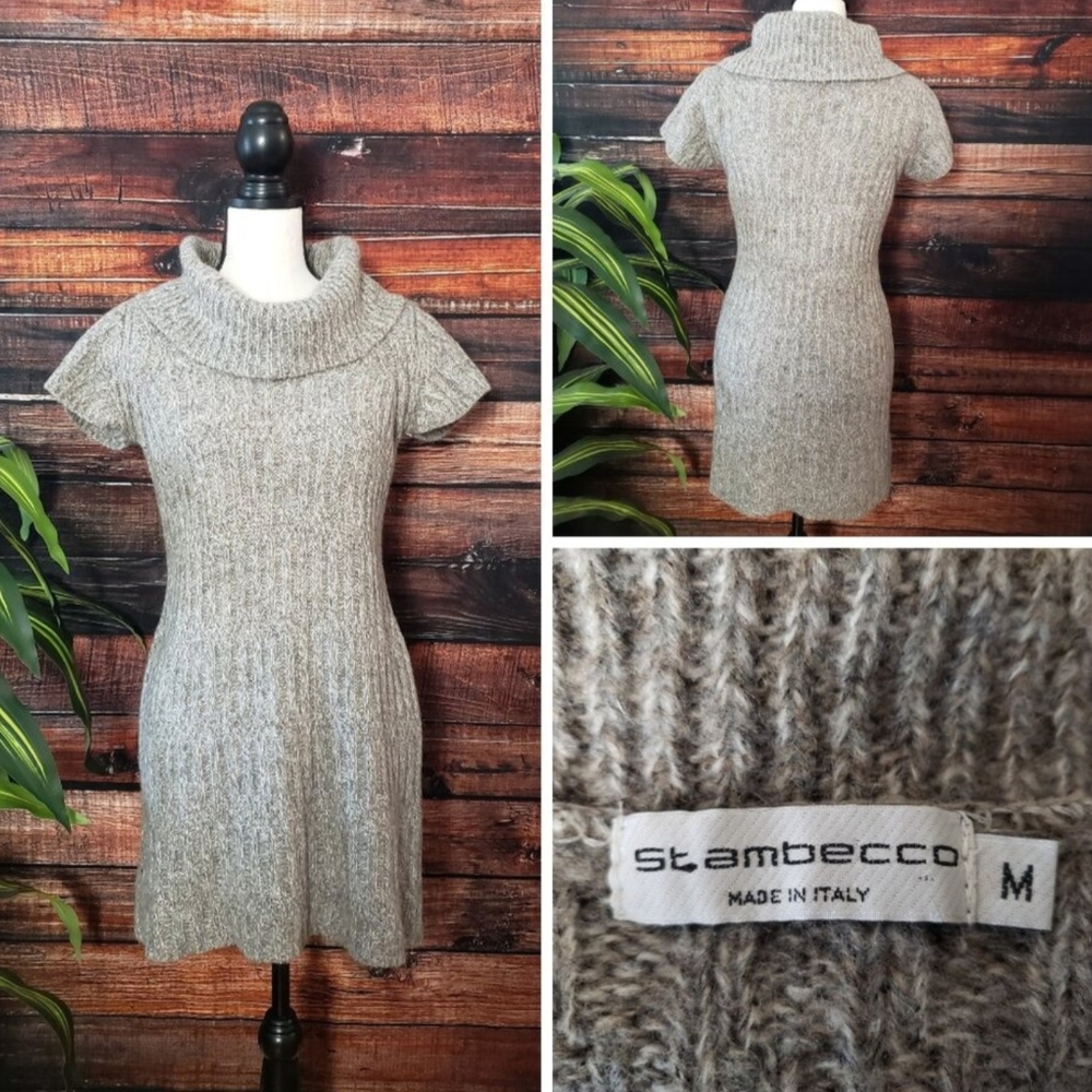Stambecco Tunic Sweater M Wool Mohair Blend Cowl Neck Gray Made In Italy